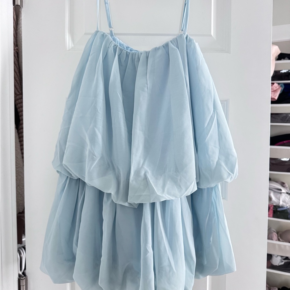PrettyLittleThing Blue Ruffled Tiered Mini Dress